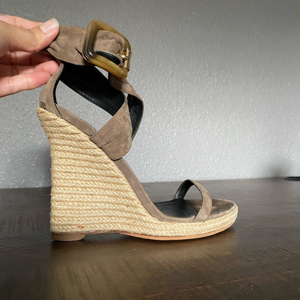 Burberry Catsbrook Brown Suede Espadrille Wedge 38 1/2 - Picture 4 of 17